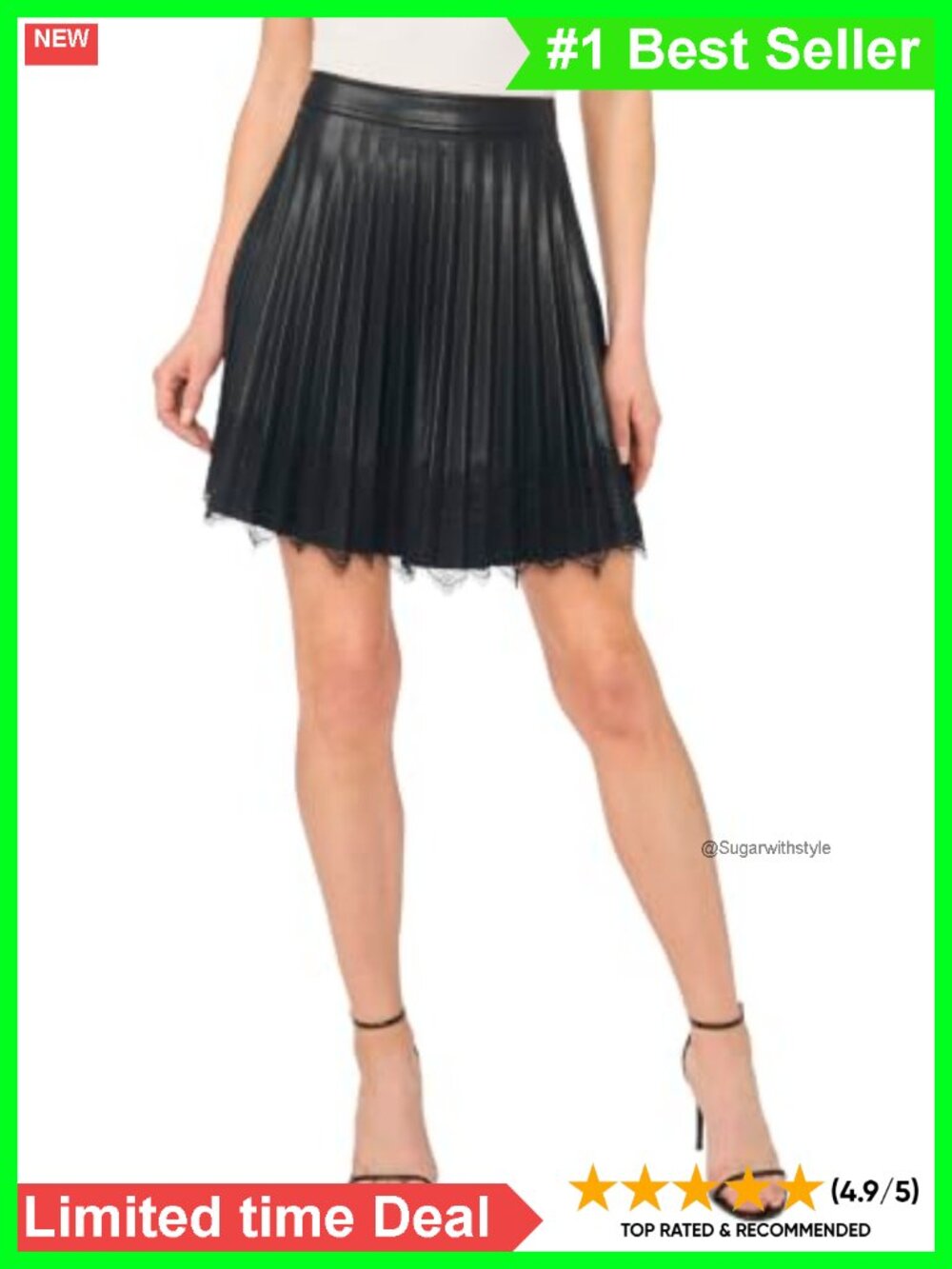 Faux Leather Pleated Mini Skirt Lace Hem Night Out